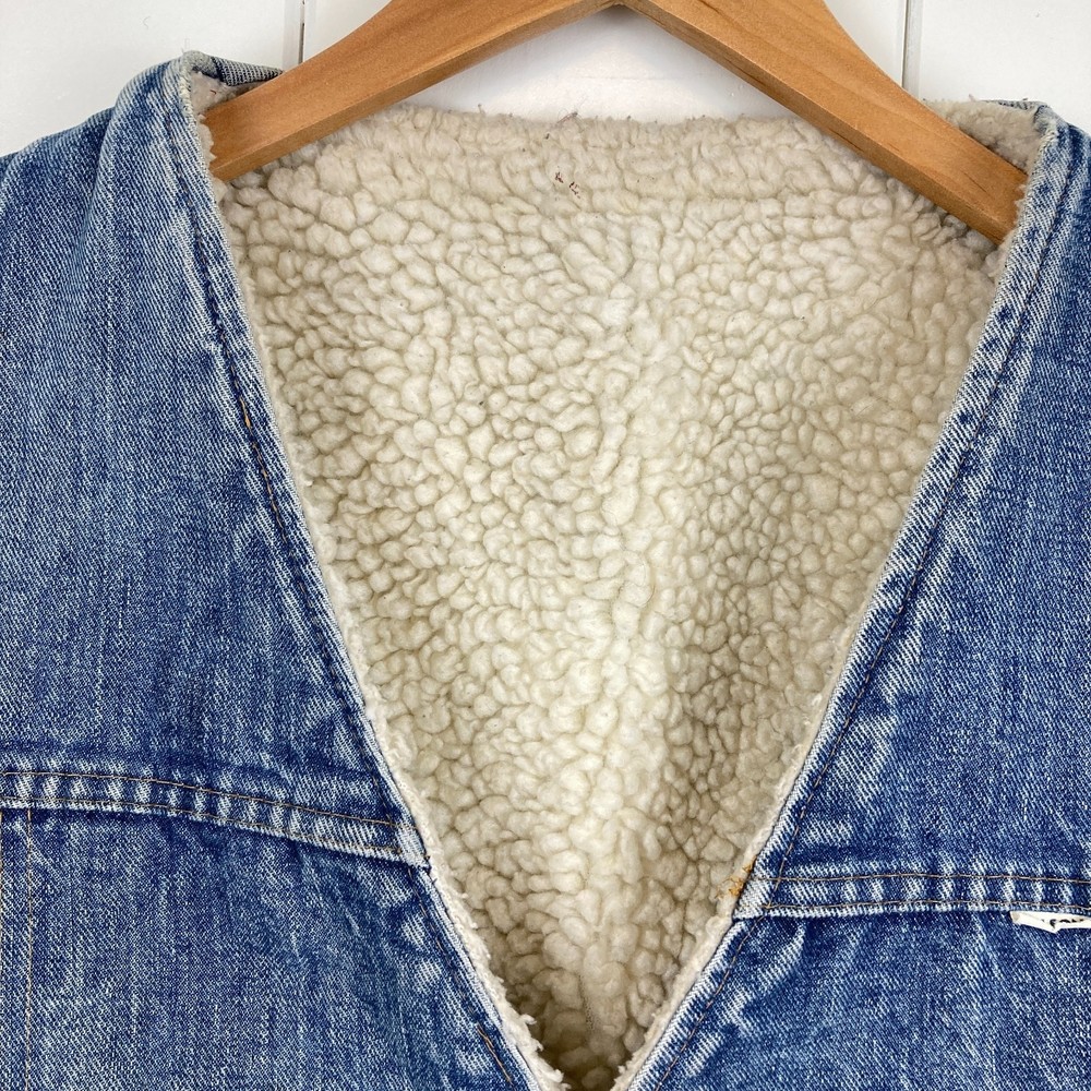Vintage Blue Denim Sherpa Lined Vest - Picture 6 of 11